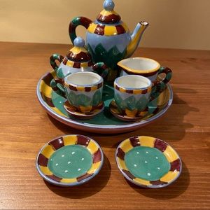 Ganz Miniature Mini Tea Set Teapot Creamer Sugar Cups Saucers Plates